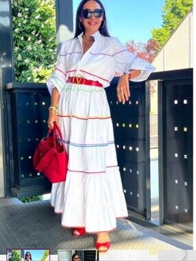 Marielle Stokkelaar NWT clementine White Cotton Tiered Fiesta Dress. Ladies L